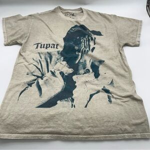 2PAC Men's Unisex Beige Short Sleeve Graphic Tupac T-Shirt-Size M